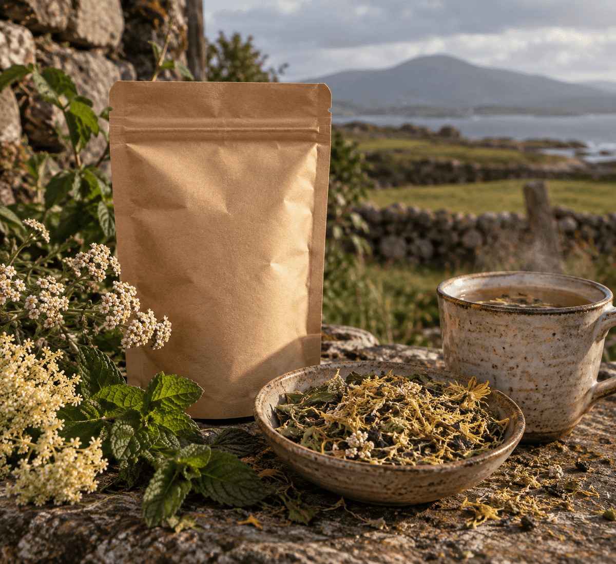 Yarrow Séasúrach, Tae Lus na bPéinn &amp; Lus na bPiobar (orgánach)